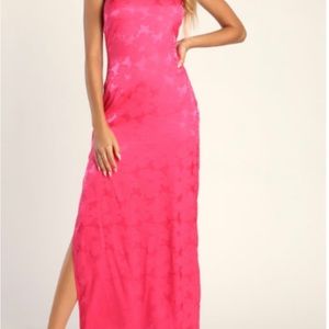 Hot pink one sleeve dress midi from Lulus